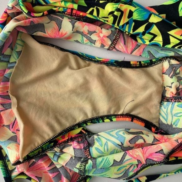 Vintage 90s? Carabella Neon Retro Floral One Piece Swim Suit - Picture 8 of 10
